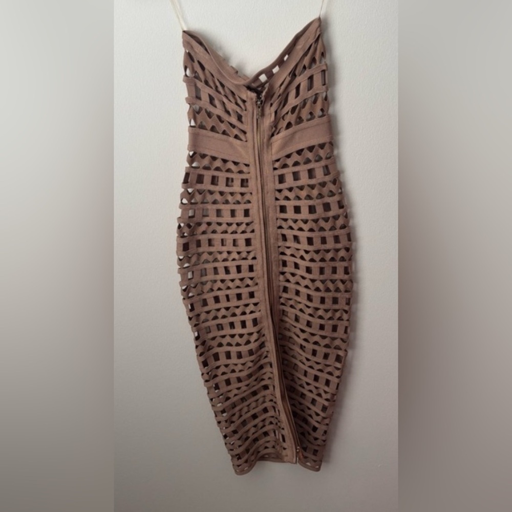 Gorgeous House Of CB Strapless Beige Crochet Midi Dress - Picture 5 of 5